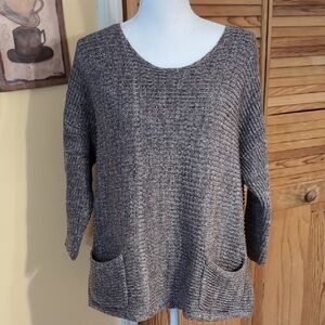 CHICO'S 3 Women's Brown Cable Knit Sweater w/ Pockets XL 16